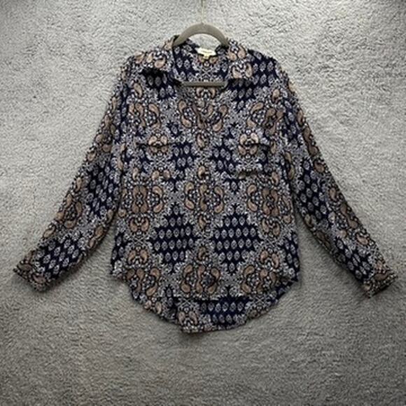 L'Agence Women's Small 100% Silk Button Up Long Sleeve Blouse Flowy Feminine EUC - Picture 1 of 9